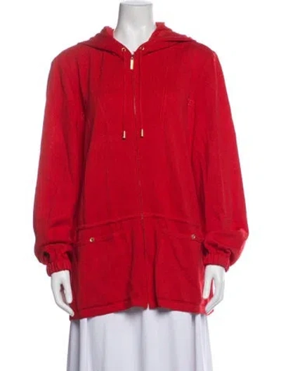 Pre-owned St John Wool Crew Neck Hoodie In Red
