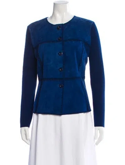 Pre-owned St John Wool Crew Neck Sweater In Blue