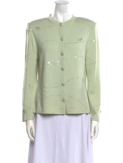 Pre-owned St John Wool Crew Neck Sweater In Green