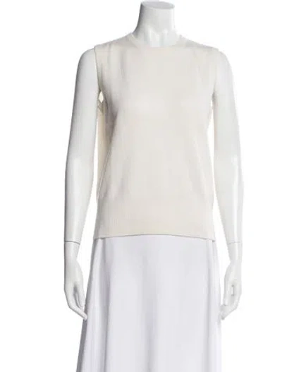 Pre-owned St John Wool Crew Neck Sweater In White