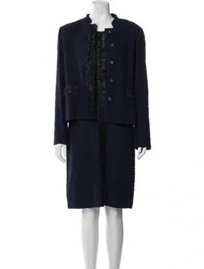 Pre-owned St John Wool Crochet Trim Dress Set In Blue