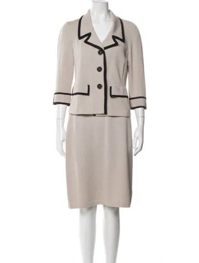 Pre-owned St John Wool Crochet Trim Skirt Set In Neutral