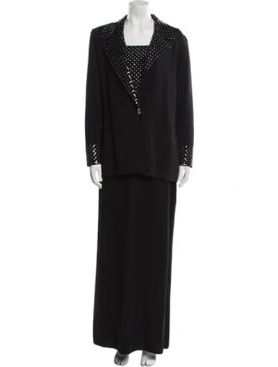 Pre-owned St John Wool Crystal Embellishments Dress Set In Black