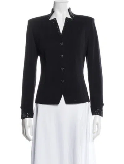 Pre-owned St John Wool Crystal Embellishments Pantsuit In Black