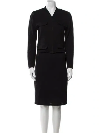 Pre-owned St John Wool Crystal Embellishments Skirt Set In Black
