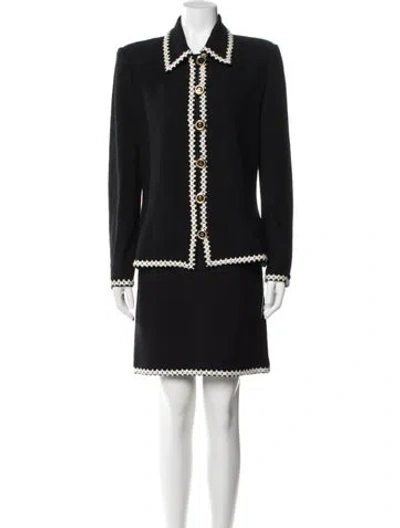 Pre-owned St John Wool Crystal Embellishments Skirt Set In Black