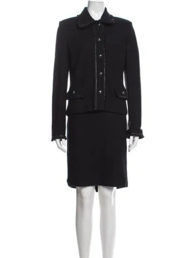 Pre-owned St John Wool Crystal Embellishments Skirt Set In Black