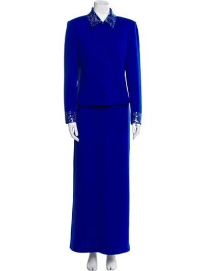 Pre-owned St John Wool Crystal Embellishments Skirt Set In Blue