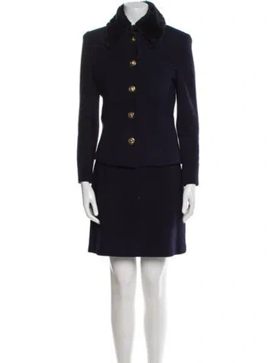 Pre-owned St John Wool Crystal Embellishments Skirt Set In Blue