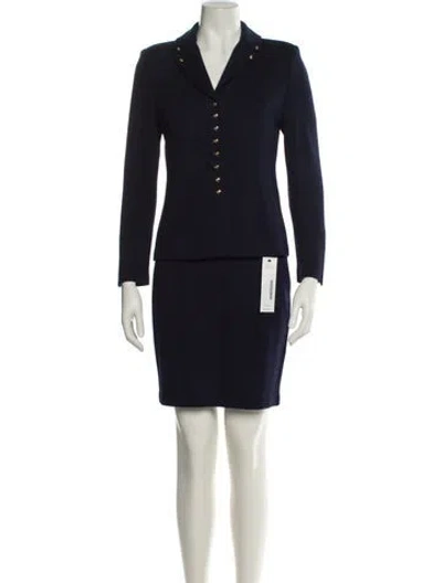 Pre-owned St John Wool Crystal Embellishments Skirt Set In Blue