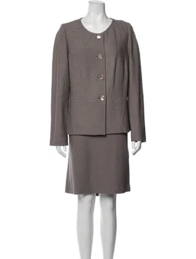 Pre-owned St John Wool Crystal Embellishments Skirt Set In Gray