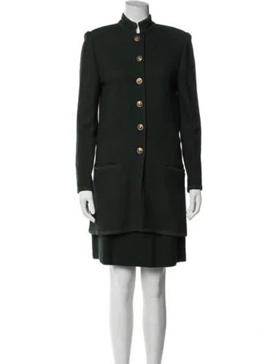 Pre-owned St John Wool Crystal Embellishments Skirt Set In Green