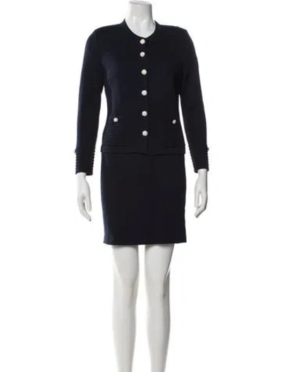 Pre-owned St John Wool Crystal Embellishments Skirt Set In Neutral