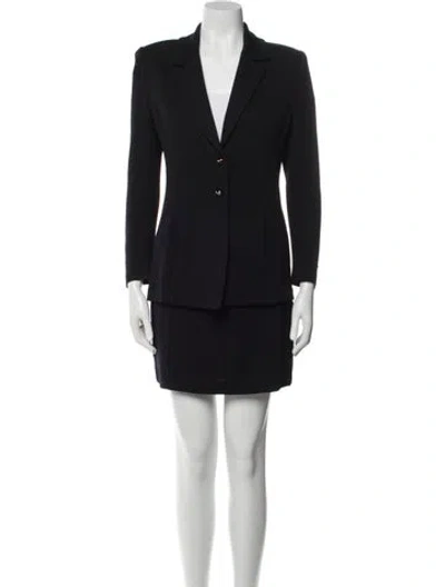 Pre-owned St John Wool Crystal Embellishments Skirt Suit In Black