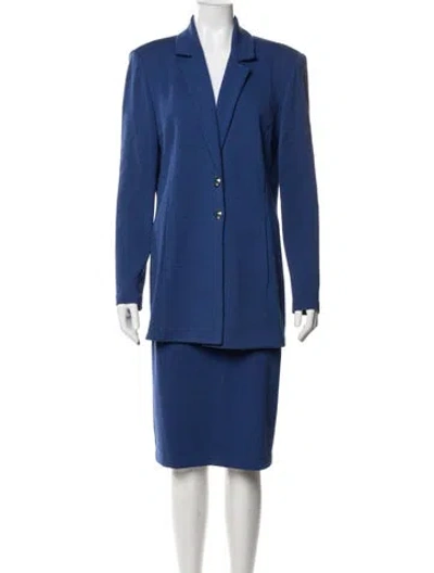 Pre-owned St John Wool Crystal Embellishments Skirt Suit In Blue