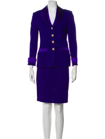 Pre-owned St John Wool Crystal Embellishments Skirt Suit In Purple