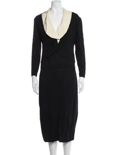Pre-owned St John Wool Dress Set In Black/blue