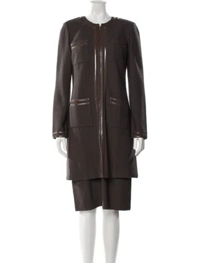 Pre-owned St John Wool Dress Set In Brown