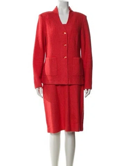 Pre-owned St John Wool Dress Set In Red