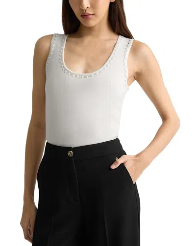 St John Wool Embellished Neck Tank Top In White