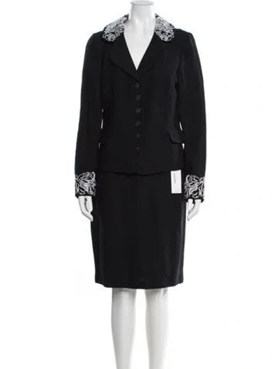 Pre-owned St John Wool Embroidered Accent Skirt Set In Black