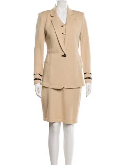 Pre-owned St John Wool Embroidered Accent Skirt Set In Neutral
