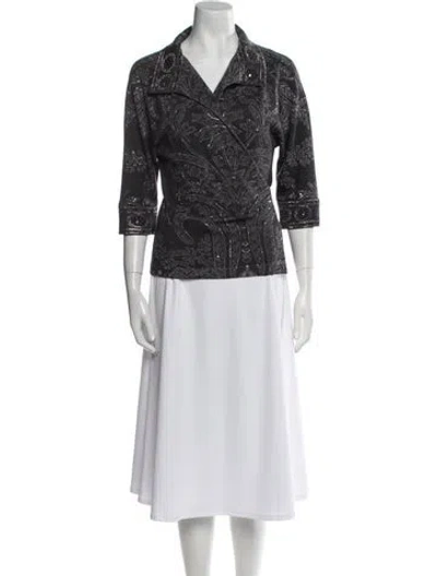 Pre-owned St John Wool Floral Print Biker Jacket W/ Tags In Gray