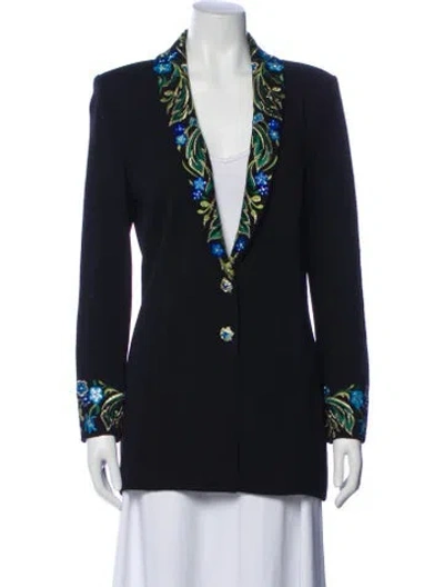 Pre-owned St John Wool Floral Print Blazer In Blue