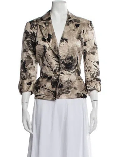 Pre-owned St John Wool Floral Print Blazer In Metallic/neutrals