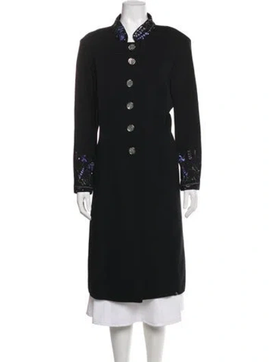 Pre-owned St John Wool Floral Print Coat In Black