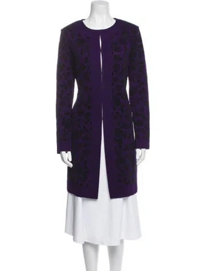 Pre-owned St John Wool Floral Print Coat In Purple