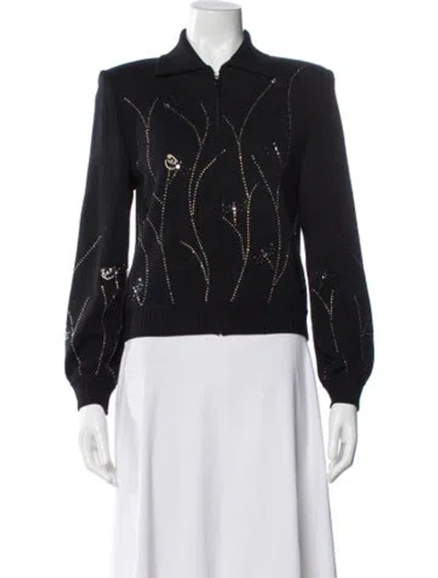 Pre-owned St John Wool Floral Print Evening Jacket In Black