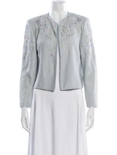 Pre-owned St John Wool Floral Print Evening Jacket In Blue
