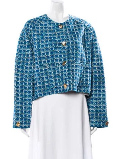 Pre-owned St John Wool Floral Print Evening Jacket W/ Tags In Blue