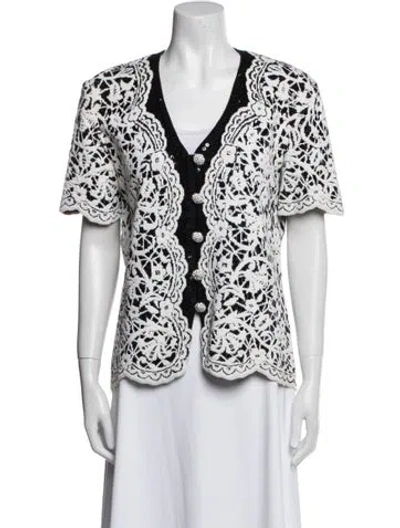 Pre-owned St John Wool Floral Print Evening Jacket In White