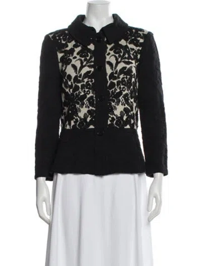 Pre-owned St John Wool Floral Print Jacket In Black