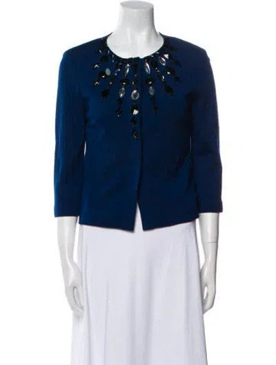 Pre-owned St John Wool Floral Print Jacket In Blue