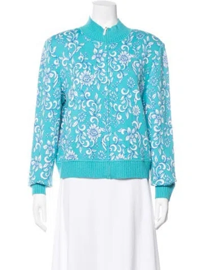Pre-owned St John Wool Floral Print Jacket In Blue