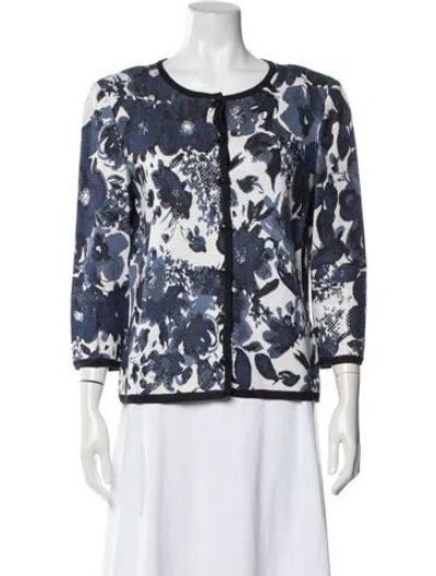 Pre-owned St John Wool Floral Print Jacket In Blue