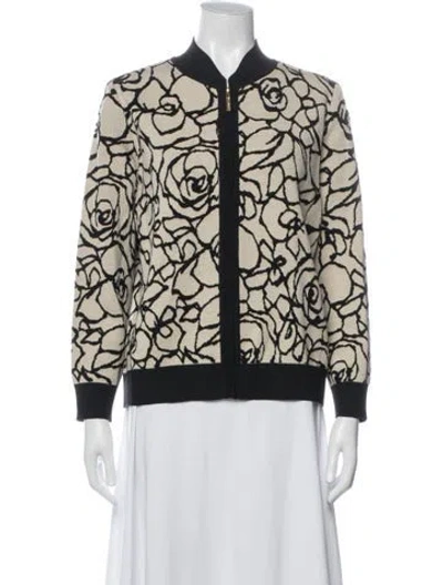 Pre-owned St John Wool Floral Print Jacket In Blue/neutrals