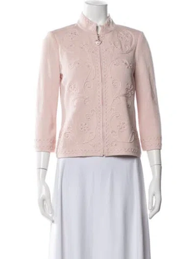 Pre-owned St John Wool Floral Print Jacket In Pink