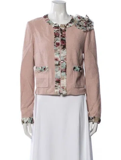 Pre-owned St John Wool Floral Print Jacket In Pink