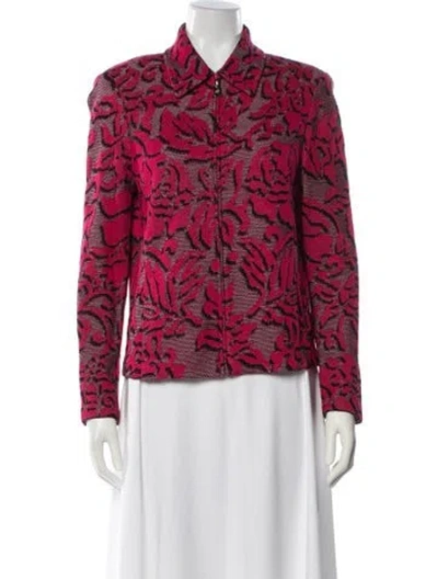 Pre-owned St John Wool Floral Print Jacket In Red