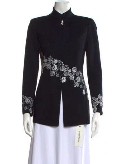 Pre-owned St John Wool Floral Print Sweater In Black/white