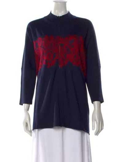 Pre-owned St John Wool Floral Print Sweater In Blue