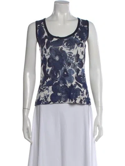 Pre-owned St John Wool Floral Print Sweater In Blue