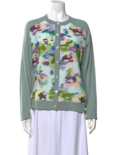 Pre-owned St John Wool Floral Print Sweater In Blue