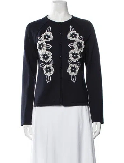 Pre-owned St John Wool Floral Print Sweater In Blue