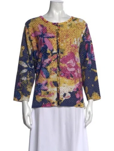 Pre-owned St John Wool Floral Print Sweater In Multicolor