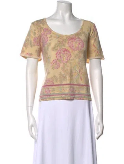 Pre-owned St John Wool Floral Print Sweater In Pink